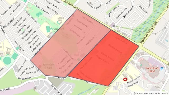Map of areas affected by the power outage around Lenasia Ext 7