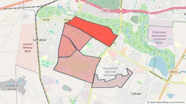 Map of areas affected by the power outage around Lenasia Ext 10
